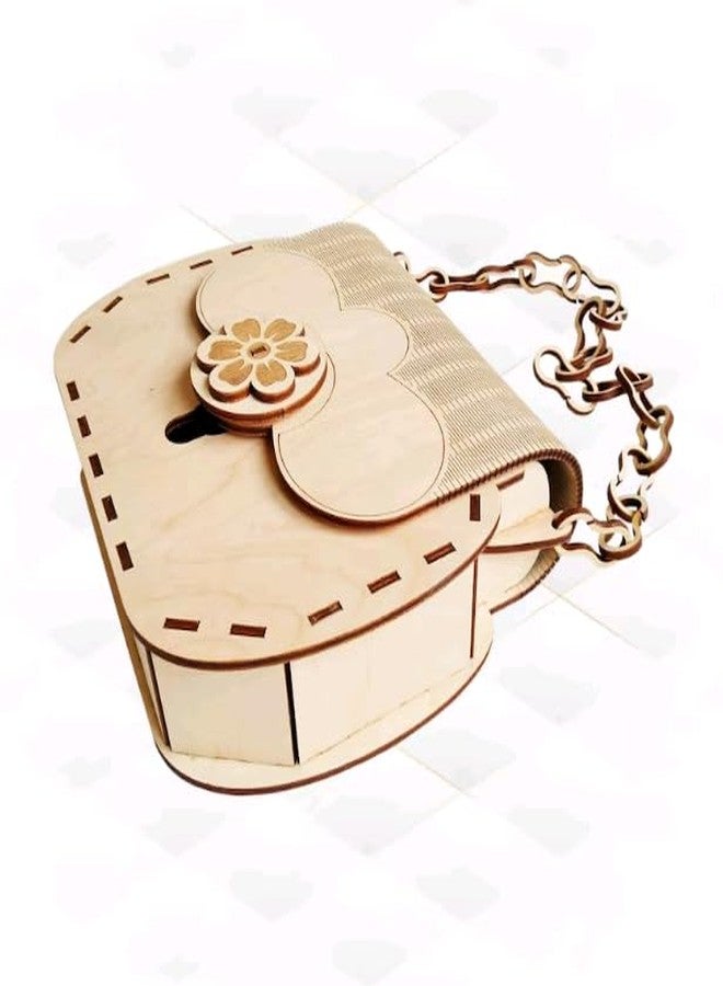 MeeCraft Designer Wooden Clutch - Women Hand Purse with Chain, Portable Ladies Handbag with Turning Closure, 19.6x15.2x4.6cm, Beige. - Image 4